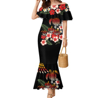 Hawaiian Hibiscus Turtle and Tropical Flower Mermaid Dress Dynamic Vibe LT03 Women Black - Polynesian Pride