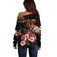 Hawaiian Hibiscus Turtle and Tropical Flower Off Shoulder Sweater Dynamic Vibe LT03 - Polynesian Pride