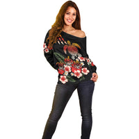 Hawaiian Hibiscus Turtle and Tropical Flower Off Shoulder Sweater Dynamic Vibe LT03 - Polynesian Pride