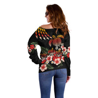 Hawaiian Hibiscus Turtle and Tropical Flower Off Shoulder Sweater Dynamic Vibe LT03 - Polynesian Pride