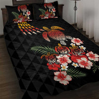 Hawaiian Hibiscus Turtle and Tropical Flower Quilt Bed Set Dynamic Vibe LT03 Black - Polynesian Pride