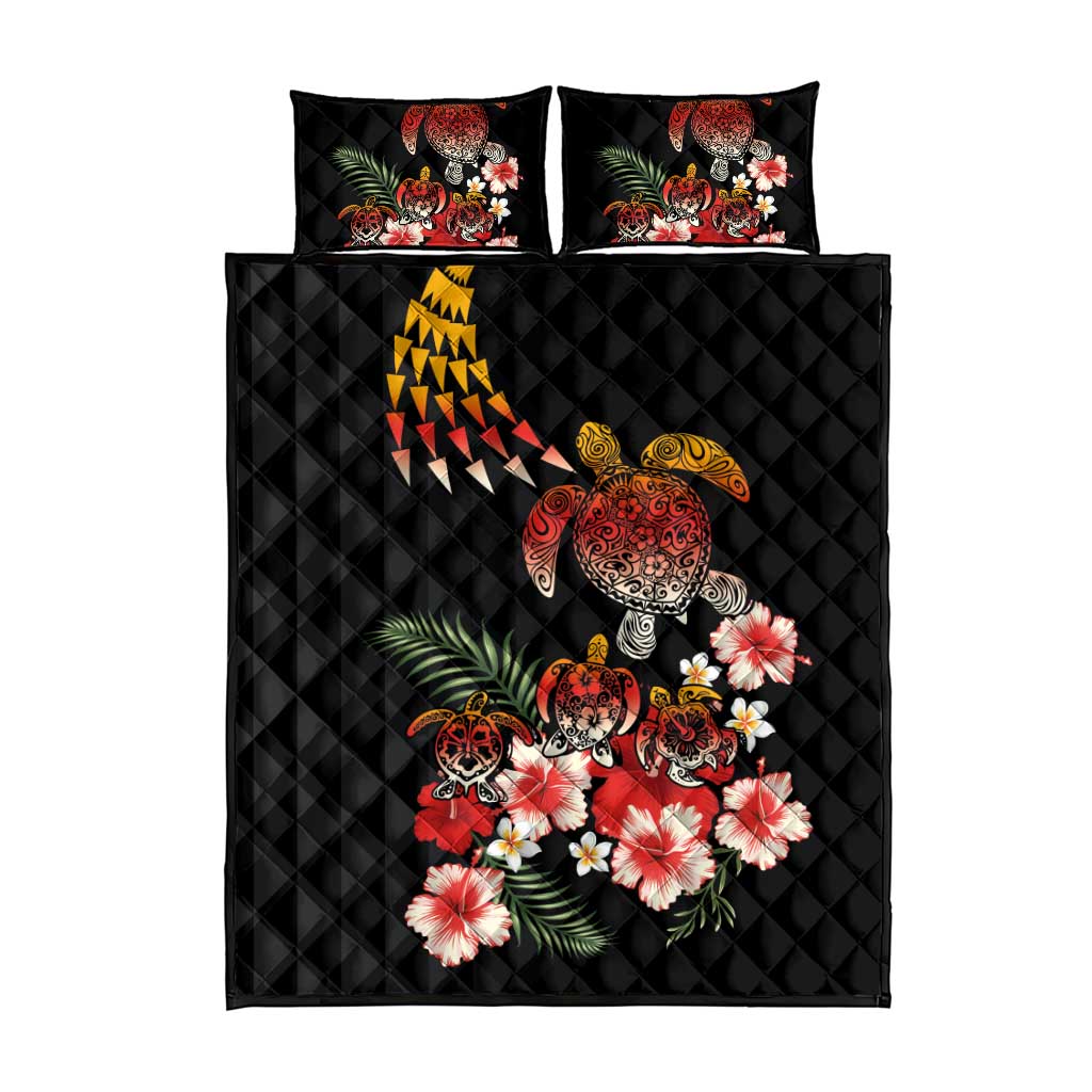 Hawaiian Hibiscus Turtle and Tropical Flower Quilt Bed Set Dynamic Vibe LT03 - Polynesian Pride