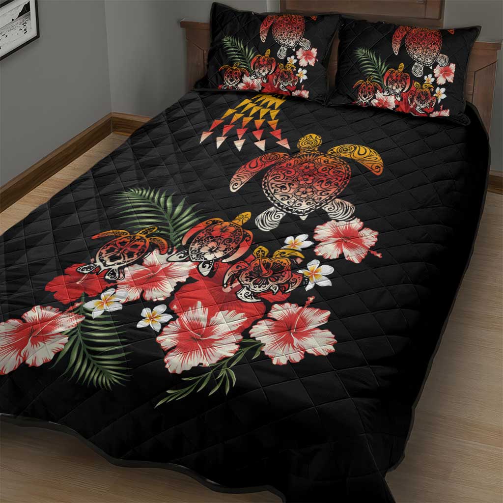Hawaiian Hibiscus Turtle and Tropical Flower Quilt Bed Set Dynamic Vibe LT03 - Polynesian Pride