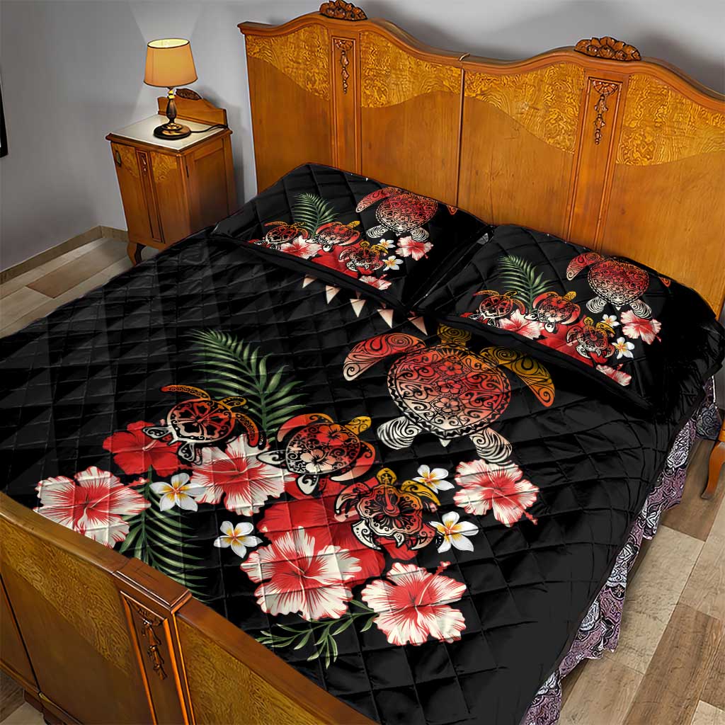 Hawaiian Hibiscus Turtle and Tropical Flower Quilt Bed Set Dynamic Vibe LT03 - Polynesian Pride