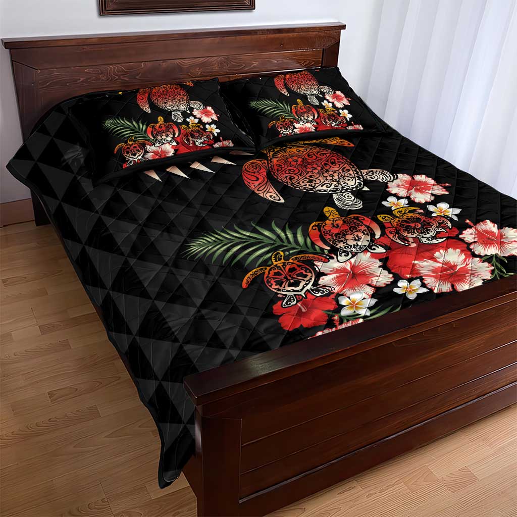 Hawaiian Hibiscus Turtle and Tropical Flower Quilt Bed Set Dynamic Vibe LT03 - Polynesian Pride