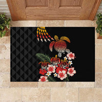 Hawaiian Hibiscus Turtle and Tropical Flower Rubber Doormat Dynamic Vibe LT03 Black - Polynesian Pride