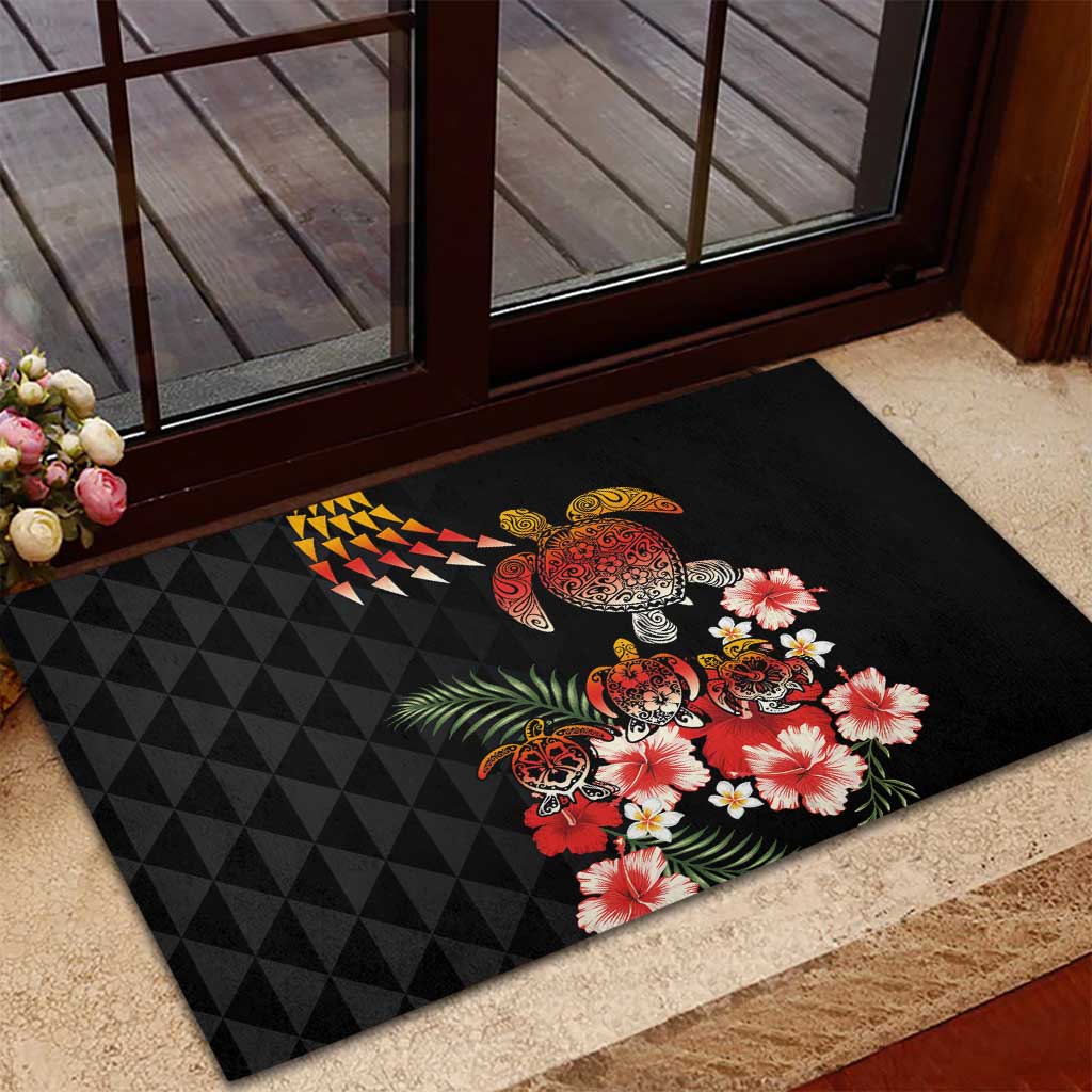 Hawaiian Hibiscus Turtle and Tropical Flower Rubber Doormat Dynamic Vibe LT03 - Polynesian Pride