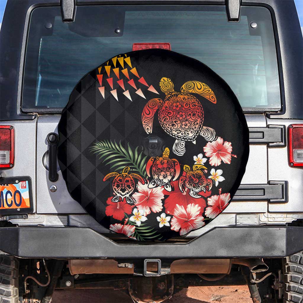 Hawaiian Hibiscus Turtle and Tropical Flower Spare Tire Cover Dynamic Vibe LT03 Black - Polynesian Pride