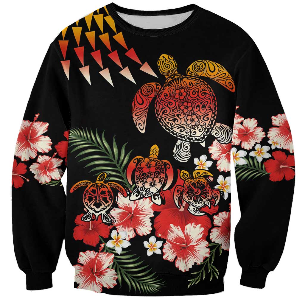 Hawaiian Hibiscus Turtle and Tropical Flower Sweatshirt Dynamic Vibe LT03 Unisex Black - Polynesian Pride