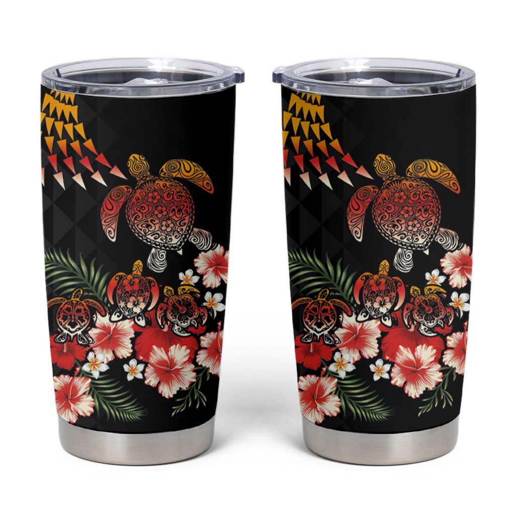 Hawaiian Hibiscus Turtle and Tropical Flower Tumbler Cup Dynamic Vibe LT03 Black - Polynesian Pride