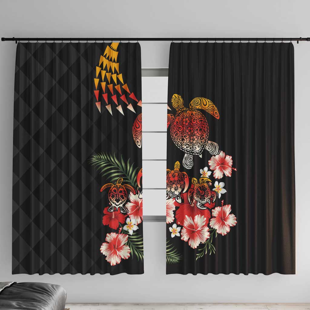 Hawaiian Hibiscus Turtle and Tropical Flower Window Curtain Dynamic Vibe LT03 With Hooks Black - Polynesian Pride