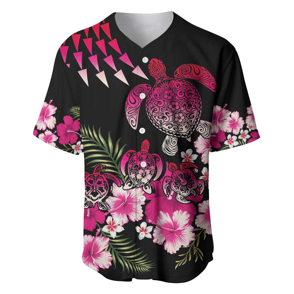 Hawaiian Hibiscus Turtle and Tropical Flower Baseball Jersey Sweet Vibe LT03 Black - Polynesian Pride
