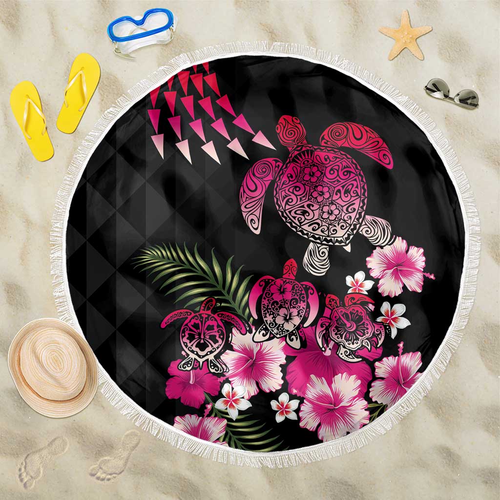 Hawaiian Hibiscus Turtle and Tropical Flower Beach Blanket Sweet Vibe LT03 One Size 150cm Black - Polynesian Pride