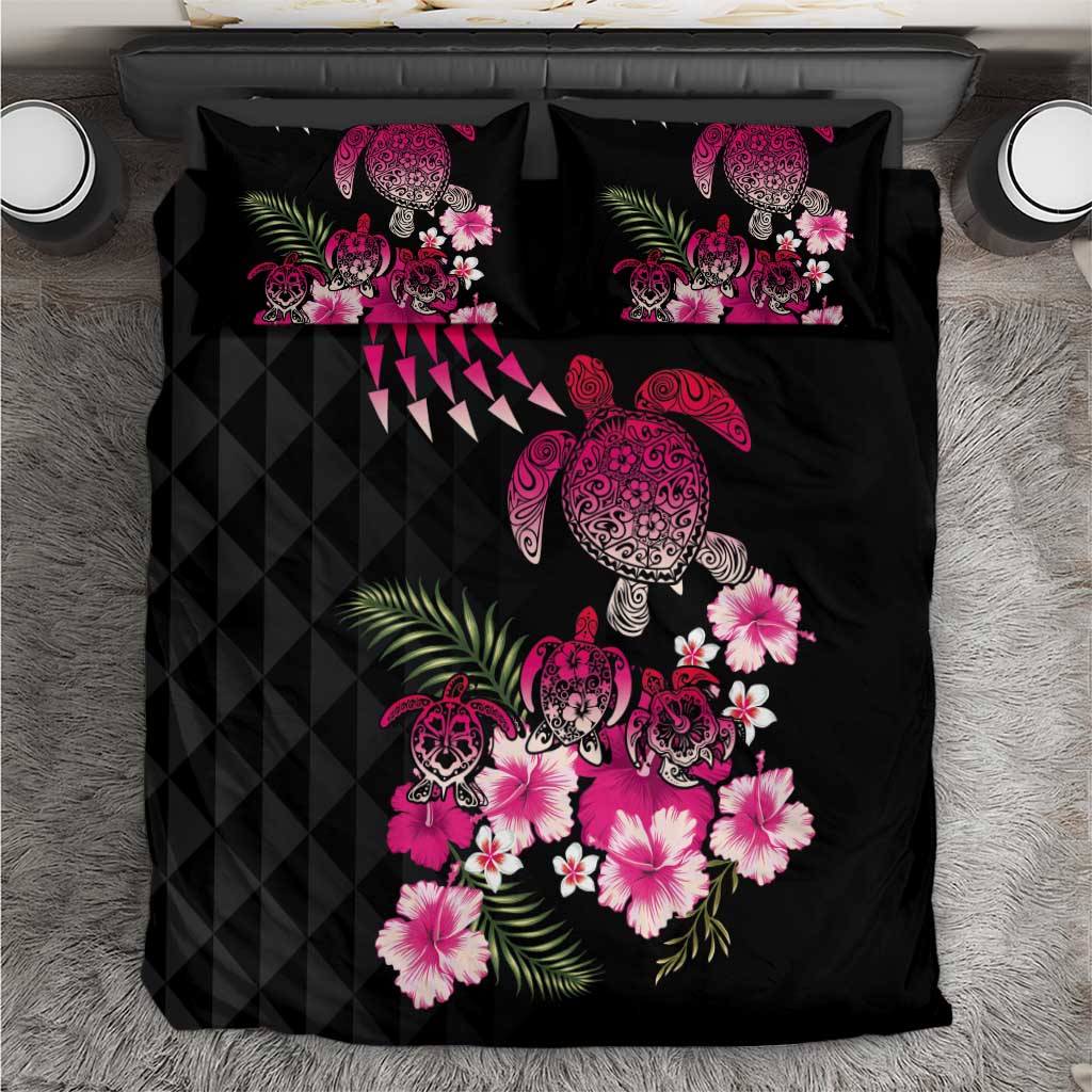 Hawaiian Hibiscus Turtle and Tropical Flower Bedding Set Sweet Vibe LT03 Black - Polynesian Pride