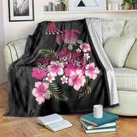 Hawaiian Hibiscus Turtle and Tropical Flower Blanket Sweet Vibe LT03 Black - Polynesian Pride