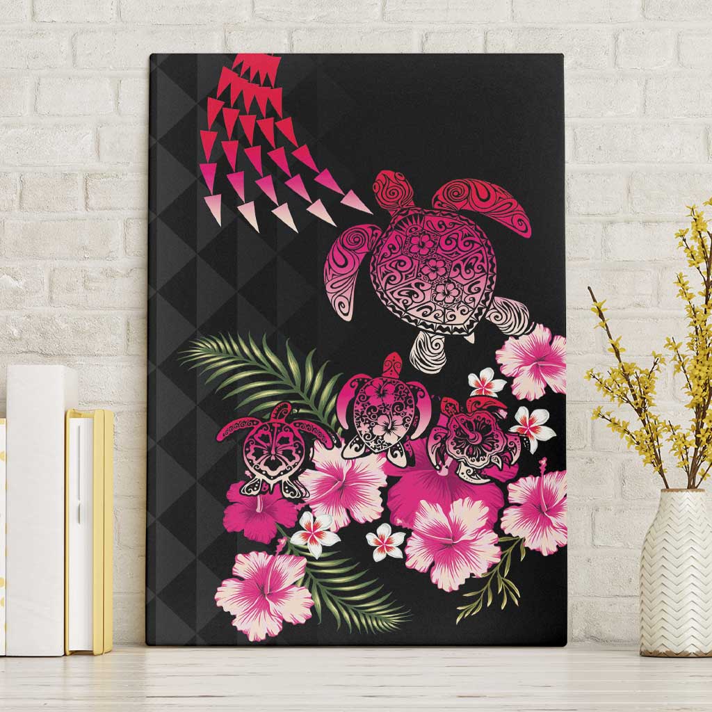 Hawaiian Hibiscus Turtle and Tropical Flower Canvas Wall Art Sweet Vibe LT03 Without Frame Black - Polynesian Pride