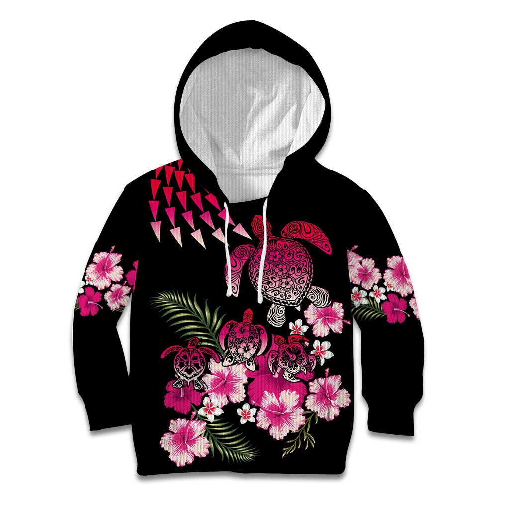 Hawaiian Hibiscus Turtle and Tropical Flower Kid Hoodie Sweet Vibe LT03 Hoodie Black - Polynesian Pride