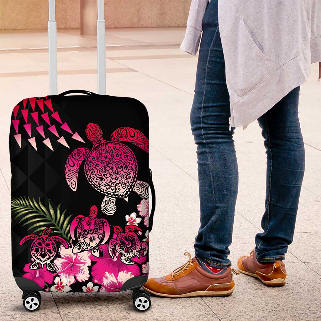 Hawaiian Hibiscus Turtle and Tropical Flower Luggage Cover Sweet Vibe LT03 Black - Polynesian Pride