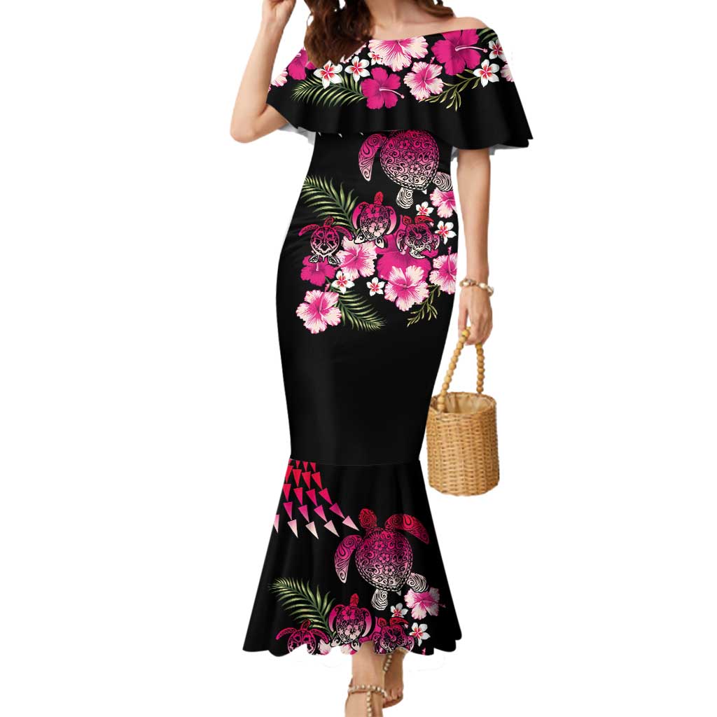 Hawaiian Hibiscus Turtle and Tropical Flower Mermaid Dress Sweet Vibe LT03 Women Black - Polynesian Pride