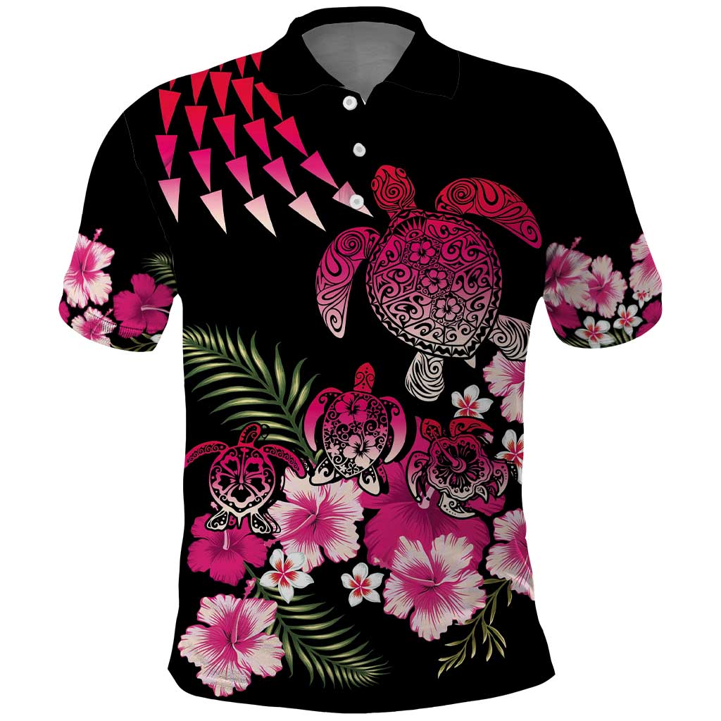 Hawaiian Hibiscus Turtle and Tropical Flower Polo Shirt Sweet Vibe LT03 Black - Polynesian Pride