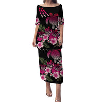 Hawaiian Hibiscus Turtle and Tropical Flower Puletasi Sweet Vibe LT03 Long Dress Black - Polynesian Pride