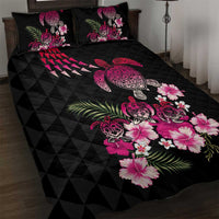 Hawaiian Hibiscus Turtle and Tropical Flower Quilt Bed Set Sweet Vibe LT03 Black - Polynesian Pride