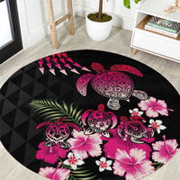 Hawaiian Hibiscus Turtle and Tropical Flower Round Carpet Sweet Vibe LT03 Black - Polynesian Pride