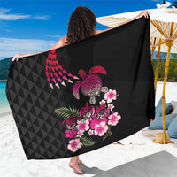 Hawaiian Hibiscus Turtle and Tropical Flower Sarong Sweet Vibe LT03 One Size 44 x 66 inches Black - Polynesian Pride