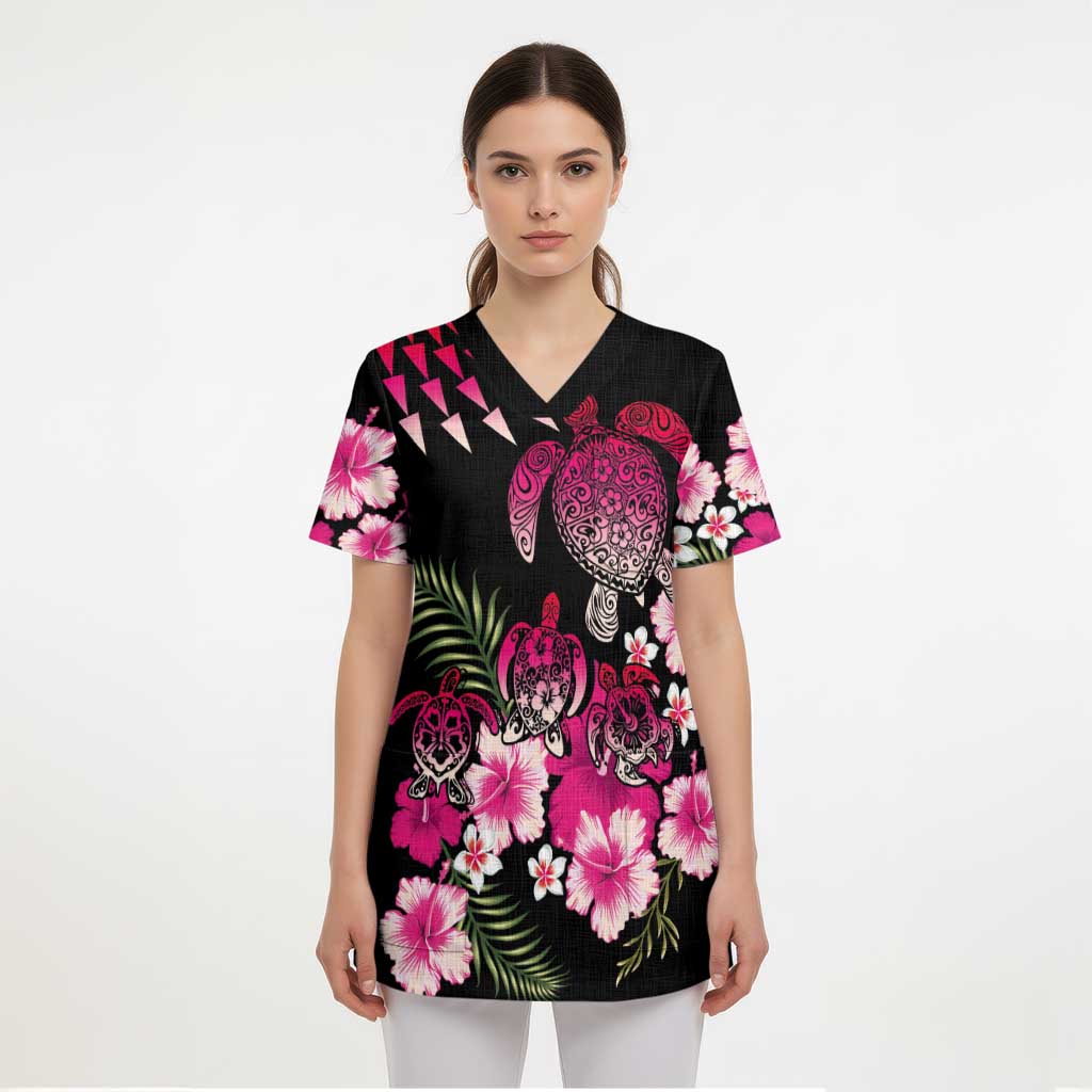 Hawaiian Hibiscus Turtle and Tropical Flower Scrub Top Sweet Vibe LT03 - Polynesian Pride