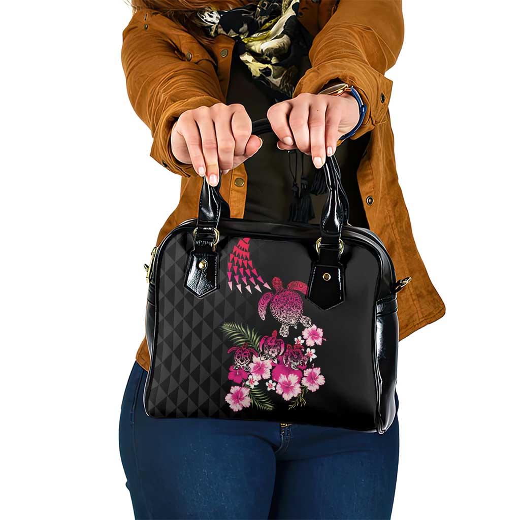 Hawaiian Hibiscus Turtle and Tropical Flower Shoulder Handbag Sweet Vibe LT03 One Size Black - Polynesian Pride