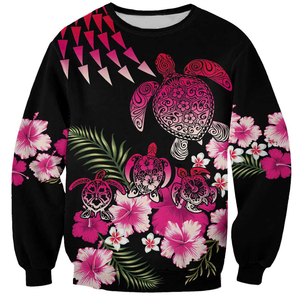 Hawaiian Hibiscus Turtle and Tropical Flower Sweatshirt Sweet Vibe LT03 Unisex Black - Polynesian Pride