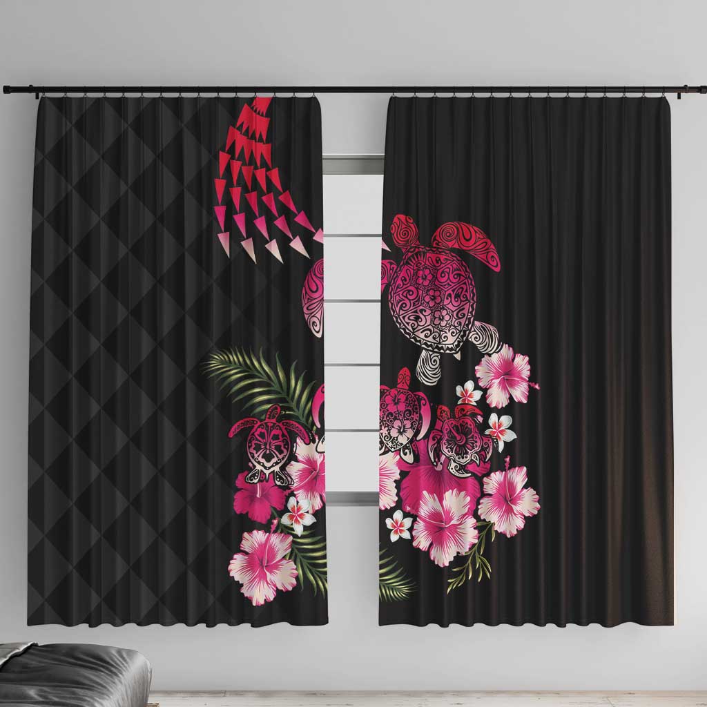 Hawaiian Hibiscus Turtle and Tropical Flower Window Curtain Sweet Vibe LT03 With Hooks Black - Polynesian Pride