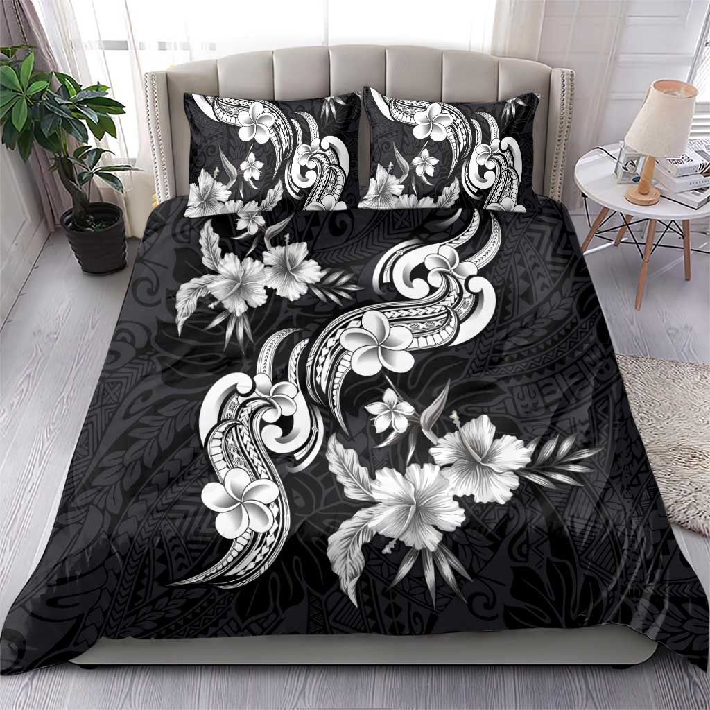 Hawaiian-Polynesian Art Tattoo Bedding Set Hibiscus and Plumeria Grayscale LT03 - Polynesian Pride