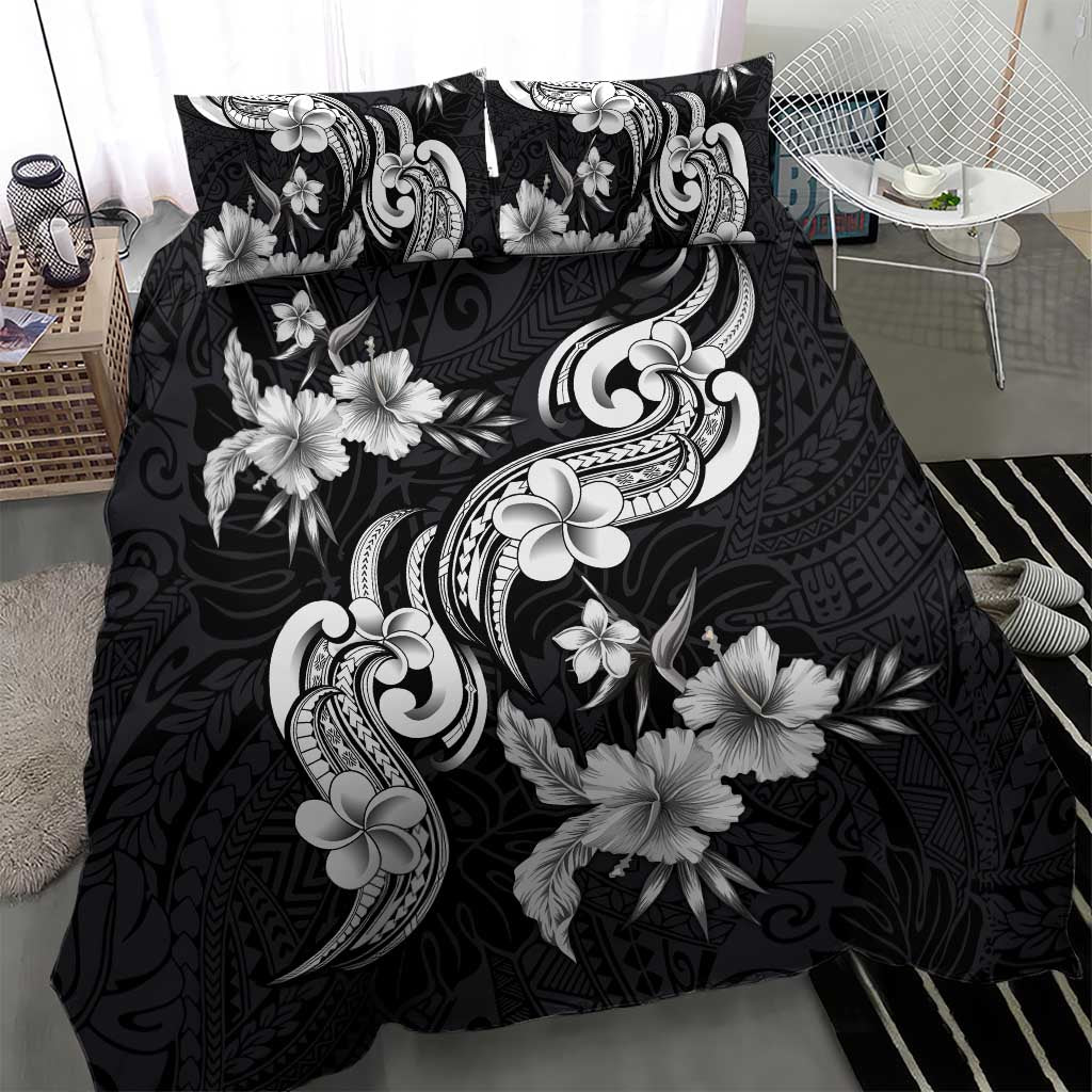 Hawaiian-Polynesian Art Tattoo Bedding Set Hibiscus and Plumeria Grayscale LT03 - Polynesian Pride