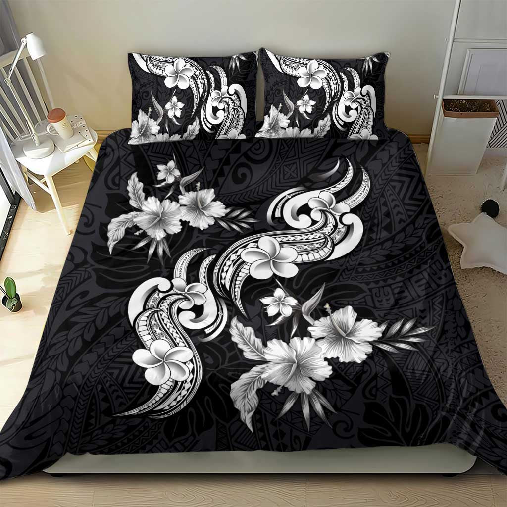 Hawaiian-Polynesian Art Tattoo Bedding Set Hibiscus and Plumeria Grayscale LT03 - Polynesian Pride