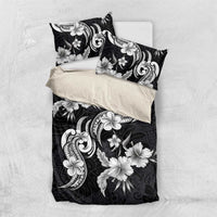 Hawaiian-Polynesian Art Tattoo Bedding Set Hibiscus and Plumeria Grayscale LT03 US Twin 172cm x 218cm Black - Polynesian Pride