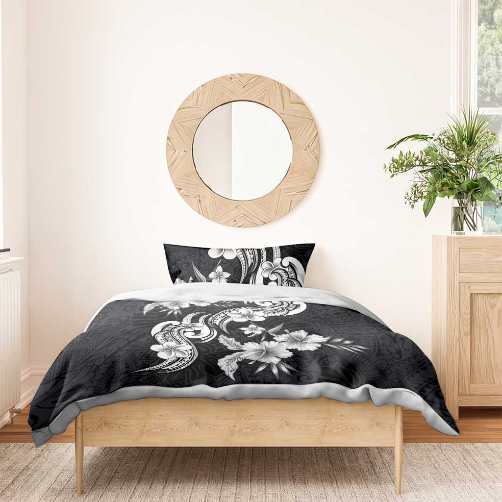 Hawaiian-Polynesian Art Tattoo Bedding Set Hibiscus and Plumeria Grayscale LT03 - Polynesian Pride