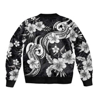 Hawaiian-Polynesian Art Tattoo Bomber Jacket Hibiscus and Plumeria Grayscale LT03 - Polynesian Pride
