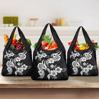 Hawaiian-Polynesian Art Tattoo Grocery Bag Hibiscus and Plumeria Grayscale LT03 3-pack One Size Black - Polynesian Pride