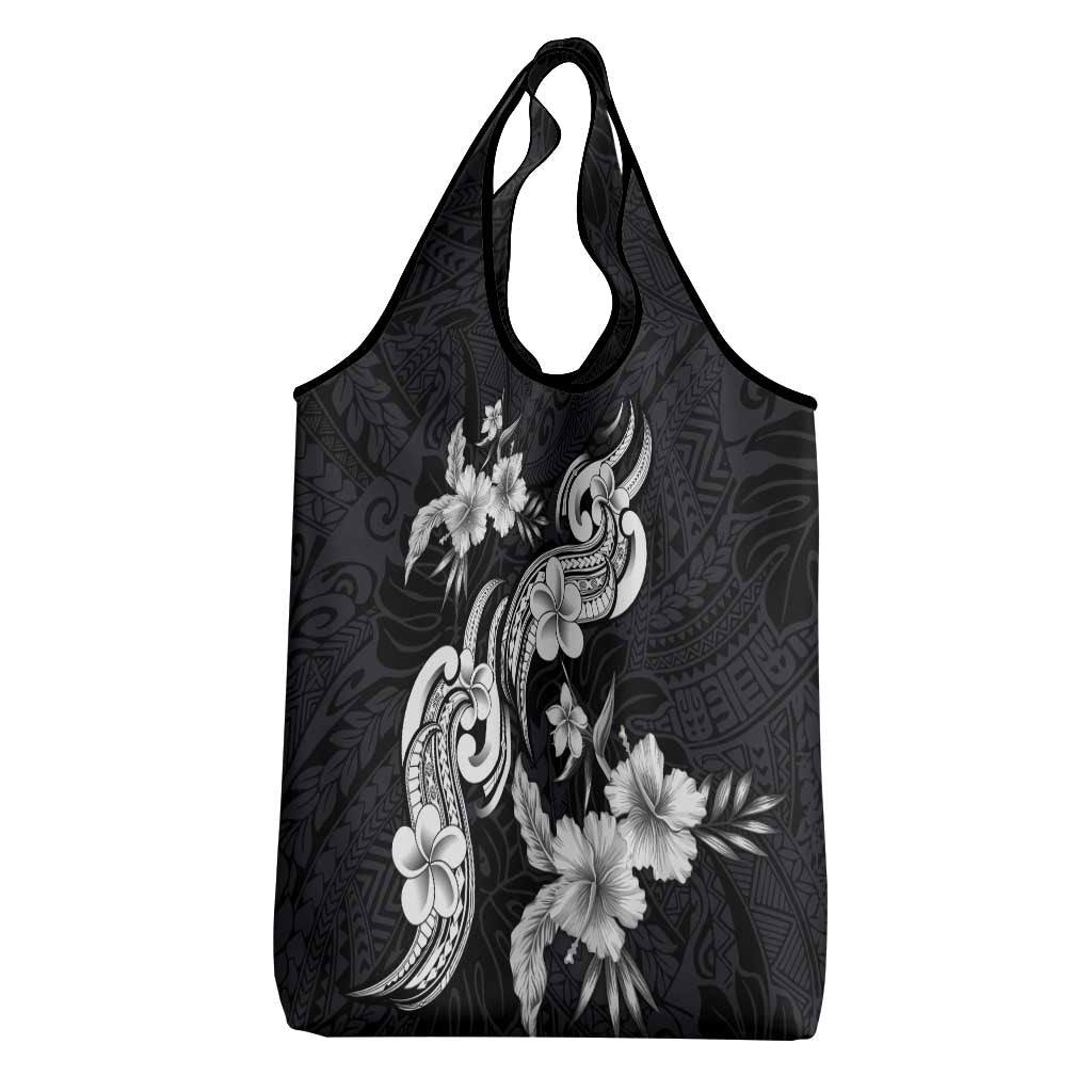 Hawaiian-Polynesian Art Tattoo Grocery Bag Hibiscus and Plumeria Grayscale LT03 - Polynesian Pride