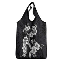 Hawaiian-Polynesian Art Tattoo Grocery Bag Hibiscus and Plumeria Grayscale LT03 - Polynesian Pride