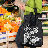 Hawaiian-Polynesian Art Tattoo Grocery Bag Hibiscus and Plumeria Grayscale LT03 - Polynesian Pride