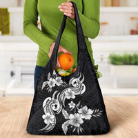 Hawaiian-Polynesian Art Tattoo Grocery Bag Hibiscus and Plumeria Grayscale LT03 - Polynesian Pride