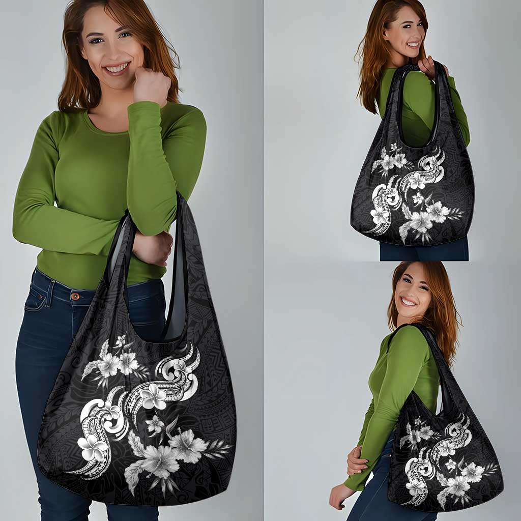 Hawaiian-Polynesian Art Tattoo Grocery Bag Hibiscus and Plumeria Grayscale LT03 - Polynesian Pride
