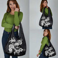 Hawaiian-Polynesian Art Tattoo Grocery Bag Hibiscus and Plumeria Grayscale LT03 - Polynesian Pride