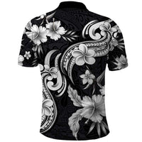 Hawaiian-Polynesian Art Tattoo Polo Shirt Hibiscus and Plumeria Grayscale LT03 - Polynesian Pride