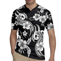 Hawaiian-Polynesian Art Tattoo Rugby Jersey Hibiscus and Plumeria Grayscale LT03 - Polynesian Pride