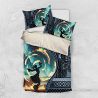 Samoan Siapo Motif and Siva Afi Dance Bedding Set LT03 US Twin 172cm x 218cm Blue - Polynesian Pride