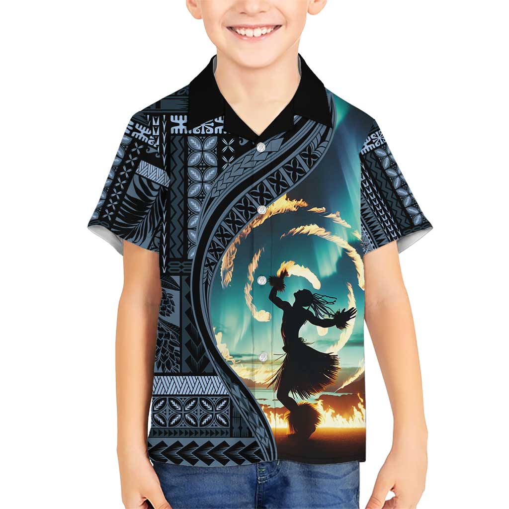 Samoan Siapo Motif and Siva Afi Dance Kid Hawaiian Shirt LT03 Kid Blue - Polynesian Pride