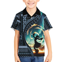Samoan Siapo Motif and Siva Afi Dance Kid Hawaiian Shirt LT03 Kid Blue - Polynesian Pride